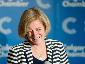 Premier Rachel Notley laughs during a media availability following her address to Calgary Chamber of Commerce at the BMO Centre in Calgary, Alta., on Friday, Oct. 9, 2015. It was Notley's first address to the Calgary Chamber Lyle Aspinall/Calgary Sun