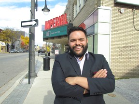 Ravi Srinivasan, executive director of the South Western International Film Festival, stands outside the Imperial Theatre on the festival's opening day on Thursday November 5, 2015 in Sarnia, Ont. The festival runs through Sunday with film screenings and other special events, including Thursday's Reel Canada showing of Canadian films for several hundred local high school students. (Paul Morden, The Observer)