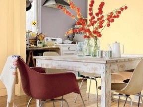 Pastels, such as Newborn (35YY 78/269) yellow by Dulux Paints, featured on the walls of this eating area, are expected to be hot in home decor in 2016.