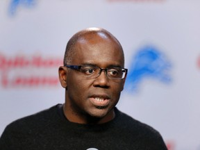 In this March 11, 2015 file photo, Detroit Lions general manager Martin Mayhew speaks in Allen Park, Mich. (AP Photo/Paul Sancya)