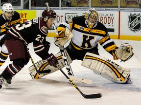 Kingston Frontenacs’ Lucas Peressini is the Ontario Hockey League’s goaltender of the month for October.