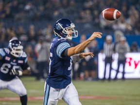 Argonauts quarterback Ricky Ray throws the ball during CFL action against the Lions at the Rogers Centre in Toronto on Oct. 30, 2015. (Ernest Doroszuk/Toronto Sun)