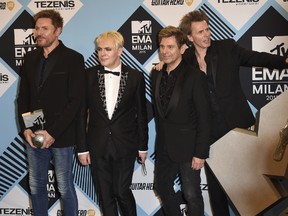 Duran Duran, Simon Le Bon, John Taylor, Nick Rhodes, Roger Taylor in Milan, Italy on Oct. 25, 2015. (James Watkins/WENN.COM)