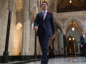 Prime Minister Justin Trudeau arrives to hold his first caucus meeting on Parliament Hill in Ottawa on Thursday, November 5, 2015. THE CANADIAN PRESS/Sean Kilpatrick