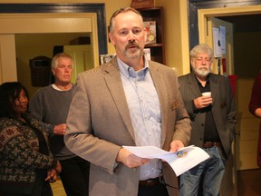 BRUCE BELL/THE INTELLIGENCER
Prince Edward County Chamber of Tourism & Commerce board of directors president Gil Leclerc announces the organization"s membership campaign at its Picton headquarters on Friday.