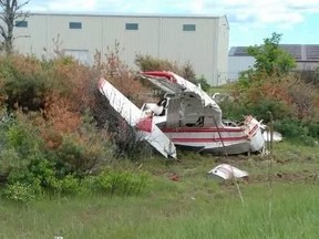 A plane crashed on Hwy. 11 near Muskoka Airport Friday afternoon. (Stefan Ottenbrite/SUPPLIED)
