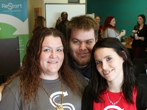 Margaret Halliday, 28, from left, Joshua Laurin, 25, and Larissa Avery, 20,have completed the provincially funded Youth Job Connection program at ReStart in Kingston, Ont. on Friday November 6, 2015. Steph Crosier/Kingston Whig-Standard/Postmedia Network