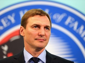 Sergei Fedorov takes part in a press conference at the Hockey Hall of Fame and Museum in Toronto on Friday, Nov. 6, 2015. Fedorov will be inducted into the Hall on Nov. 9, 2015. (Bruce Bennett/Getty Images/AFP)