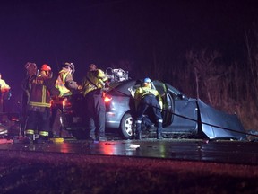 One man was killed in a two-car collision in Milton early on Nov. 7, 2015. (Andrew Collins/Special to the Toronto Sun)