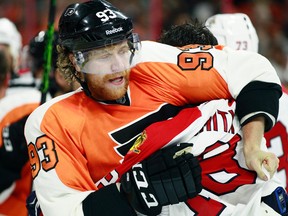 Jakub Voracek of the Flyers has not scored a goal despite 50 shots on net early this season. (The Canadian Press)