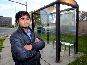 Fanshawe College student Shounak Chattopaadhyay had his student card, which also doubles as a bus pass, confiscated by an LTC bus driver when the card wouldn't scan in properly. MORRIS LAMONT / THE LONDON FREE PRESS / POSTMEDIA NETWORK