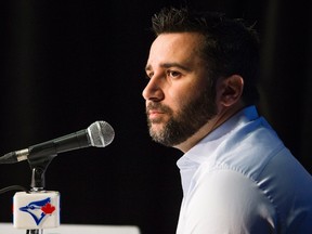 Toronto Blue Jays general manager Alex Anthopoulos speaks at a press conference in Toronto, Tuesday July 28, 2015. (THE CANADIAN PRESS/Mark Blinch)