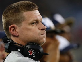 Winnipeg Blue Bombers head coach Mike O'Shea on the sidelines during the second half of CFL action against the B.C. Lions in Winnipeg Thursday, July 30, 2015.