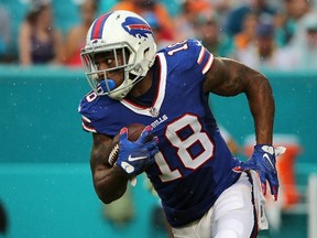 Percy Harvin #18 of the Buffalo Bills rushes during a game against the Miami Dolphins at Sun Life Stadium on September 27, 2015 in Miami Gardens, Florida.   Mike Ehrmann/Getty Images/AFP