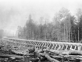 David Gilmour’s tramway, near Dorset and Algonquin Park in Ontario, shown above, was built to help transport logs to Trenton. (National Archives of Canada)
