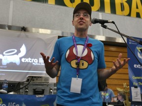 Andrew Knack welcomes gamers at Extra Life at Commonwealth Rec Centre in Edmonton, Alta., on Nov 7, 2015. Extra Life unites thousands of players around the world in a 24 hour gaming marathon to support Children's Miracle Network Hospitals. Perry Mah/Edmonton Sun/Postmedia