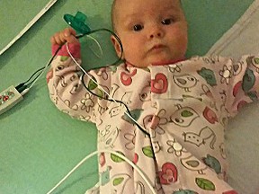 Naomi Murray's daughter Phoenix during the infant's battle with whooping cough at Children's Hospital in Winnipeg. The Winkler mom who was once among the anti-vaxxers is now speaking out on the need to vaccinate. (HANDOUT)