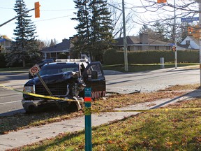 The scene of a fatal collision at the intersection of Viewmount Dr. and Meadowlands Dr. West on Sunday Nov. 8, 2015. A 55-year-old man was killed in the crash.
MATT DAY/OTTAWA SUN