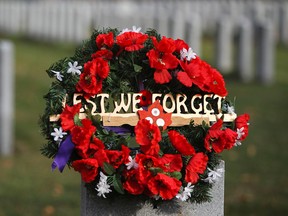 A wreath is seen at a tombstone of a fallen soldier at the National Military Cemetery in 2011.  (file photo)