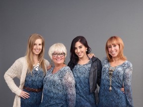 Stylist and fashion expert Lynn Spence (second from left) poses with Gillian DiCesare (left), Lindsay Romoff and Audrey Hyams-Romoff of Overcat Communications. The ladies, ages 20-60 picked one dress from fashion brand Olsen and styled it according to their personal tastes.