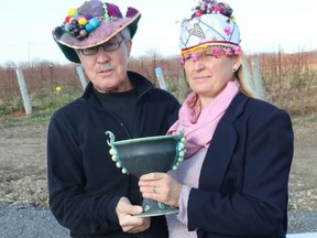 BRUCE BELL/The Intelligencer
John Rode and Kerry Wicks of Harwood Estate Vineyard and Winery were crowned king and queen of Wassail for the Prince Edward Winegrowers Association annual celebration.
