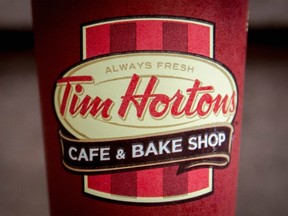 A Tim Hortons coffee cup. 
REUTERS