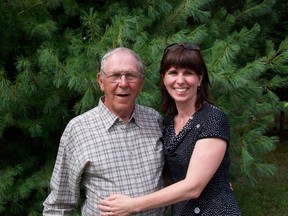 Janice Martell, seen here with her father Jim Hobbs, is researching the potential neurological effects McIntyre Powder had on miners who were required to inhale this aluminium dust. Hobbs died earlier this year.