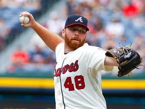 Atlanta Braves starting pitcher Tommy Hanson throws in the first inning during their MLB National League baseball game against the Washington Nationals at Turner Field in Atlanta, Georgia  September 15, 2012.   REUTERS/Tami Chappell