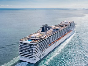 MSC Divina at sea. The cruise ship is currently sailing in Caribbean waters but next spring it will reposition to the Mediterranean. MSC CRUISES PHOTO
