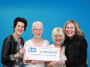 SUBMITTED PHOTO
Susan Boers of Trenton, Debra Holland of Brighton, Louise Boers of Brighton and Patricia White St. Georges of Brighton accept their $1 million in winnings from a recent Lotto 6/49 draw.
