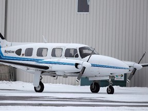 A Keystone Air Service eight-seat Piper PA-31 Navajo sits at St.Andrews Airport, just north of Winnipeg, Tuesday, January 10, 2012. THE CANADIAN PRESS/Trevor Hagan