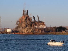 The former Marysville, Michigan coal-fired power plant came down in an implosion that drew hundreds of spectators to the Ontario shore of the St. Clair River Saturday November 7, 2015 in Sarnia, Ont. (Paul Morden, Sarnia Observer)