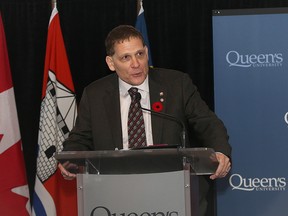 Principal Daniel Woolf speaks at the Queen's Principal's Breakfast at the Delta Kingston Waterfront Hotelon on Tuesday. (Ian MacAlpine/The Whig-Standard)