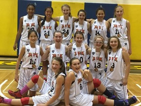 The Sudbury Jam U14 girls basketball team won the Sudbury Jam Invitational on the weekend. The U14 Jam are: (front row, left) Dylann Mazzuchin, Grace Smrke, (second row, left) Arianna Ghorbani, Victoria Adams, Delaney Bourget, Grace Tresidder, Cassandra Yurich, (third row, left) Claudia Pellerin, Katrina Thai, Sami Bassett-Dunlop, Mireille DiMaio, Giulia Wilson and Shannon Clarke.