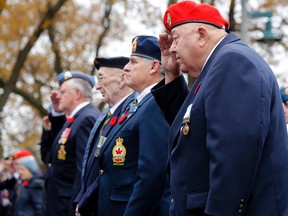 Veterans take part in the Remembrance Day ceremonies on Wednesday November 11, 2015 in Belleville, Ont. Emily Mountney-Lessard/Belleville Intelligencer/Postmedia Network