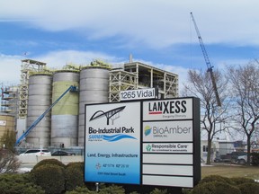 Construction on BioAmber's succinic acid plant on Vidal Street in Sarnia, Ont., is shown in this file photo from March. Recently, the project received the John M. Beck Award from Ontario's Infrastructure Health and Safety Association. (File photo/Sarnia Observer/Postmedia Network)