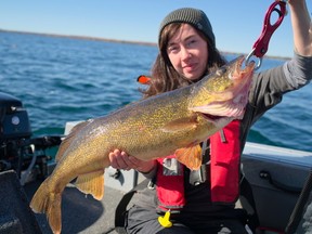 Jessica Melnik of Catch Fishing with her first-ever walleye, weighing in at 10 pounds. (Supplied photo)