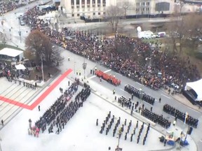 A screengrab of the National War Memorial Wednesday, Nov. 11, 2015, as seen in the video.