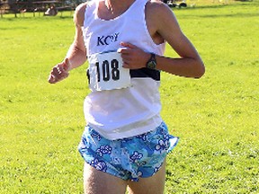 Cameron Linscott of Kingston Collegiate finishes second in the senior boys race at the Kingston Area cross-country championships at Lemoine Point on Oct. 22. He will compete in the Canadian championships Nov. 28 in Kingston. (Ian MacAlpine/The Whig-Standard)