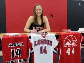 Nicole Bus, a 17-year-old Bright's Grove resident, signed a national letter of intent Wednesday night to join the Fairfield Stags NCAA Division I women's basketball team. Bus will join the Stags starting with the 2016-17 season.  (Terry Bridge, The Observer)