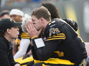 With quarterback Jeff Mathews out of action for the East Division semifinal, the Hamilton Ticats are again left asking who is starting under centre. (THE CANADIAN PRESS/Peter Power)