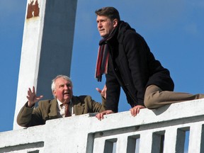 Colin Leonard as Clarence, and Scott Roodvoets as George Bailey.