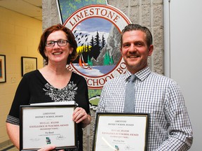 The Limestone District School board JC McLeod Award winners are Flo Boyd from Loyalist Collegiate and Murray Dee from Rideau Heights Public School in Kingston, Ont. on Wednesday November 11, 2015. Julia McKay/The Kingston Whig-Standard/Postmedia Network