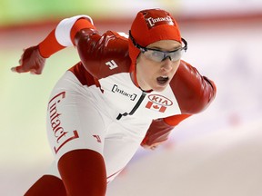 Ivanie  Blondin of Canada skates in the 5,000-metre event at the World All-Round Speed Championships at the Olympic Oval in Calgary, Sunday March 8, 2015. (Stuart Dryden/Calgary Sun/Postmedia Network)