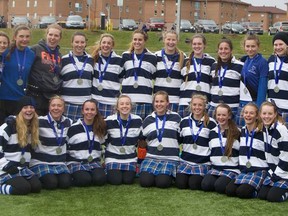 The Vikings field hockey team brought OFSAA silver back to Goderich. Pictured here, back row, left to right, Brynn Lewis, Evie Edwards, Brooklyn Berwick, Madi McLean, Jordyn Gerber, Hailey Bakker, Rayna Moore, Hailey Bowman, Kayla McCabe, Kyra Lewis, Sage Milne, Kendra Menchenton, Lauren Doherty and coach Ray Lewis. Front row, left to right, Shea Frayne, Nicole Schilbe, Megan Johnston, Payten Lang, Nicole Schilbe, Kailee Hewitt, Fiona McIlhargey, Kylie Kroll and Sydney Pollock. (Contributed photo)