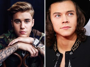 (L-R) Justin Bieber and Harry Styles of One Direction. (Handout/Reuters)