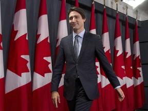 Prime Minister Justin Trudeau concludes news conference after chairing a meeting with his cabinet on Parliament Hill, in Ottawa, Thursday November 12, 2015. THE CANADIAN PRESS/Fred Chartrand