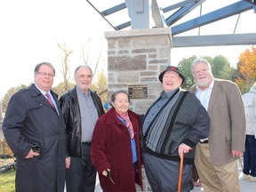 The Goldman family was honoured for their substantial donation to the new Nichol Park, 1455 Nichol Ave. in Whitby. Pictured from left the Goldman family: Cal, David, Lillian (Archinoff), Marvin and Jeff.