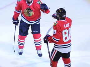 Chicago Blackhawks' Trevor Daley, left, is one NHL defenceman who may be on the trade block. (AP Photo/David Banks)