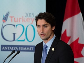 Prime Minister Justin Trudeau holds a closing press conference following the G20 summit in Antalya, Turkey, on Nov. 16, 2015. (THE CANADIAN PRESS/Sean Kilpatrick)
